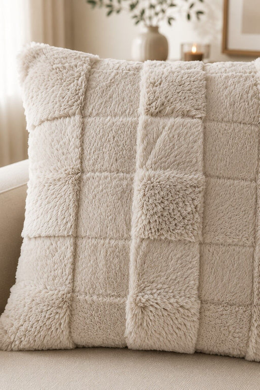 Housse de coussin en peluche pour canapé - Coussin décoratif couleur vison