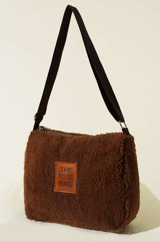 Peluş Omuz Askılı Tote Çanta Kahve