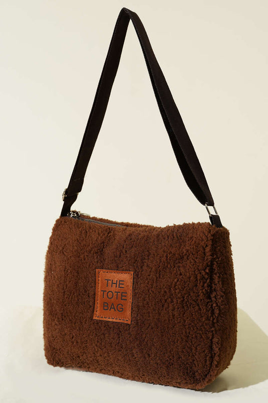 Peluş Omuz Askılı Tote Çanta Kahve