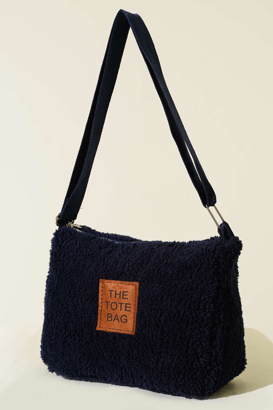 Bolso tote de hombro de felpa azul marino