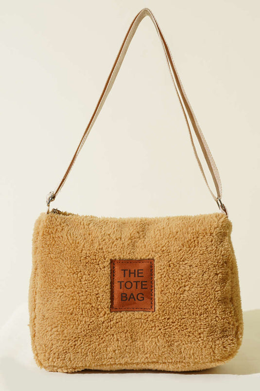 Plush Shoulder Strap Tote Bag Latte