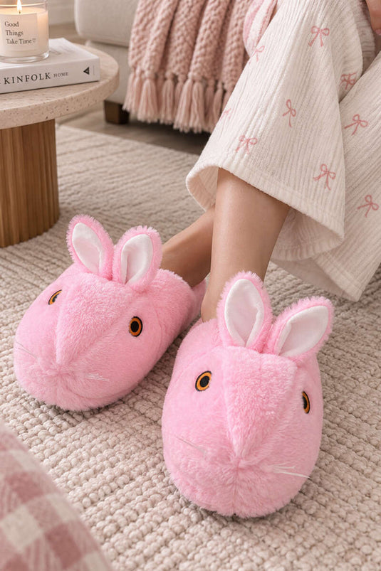 Peluş Tavşan Figürlü Panduf Pembe
