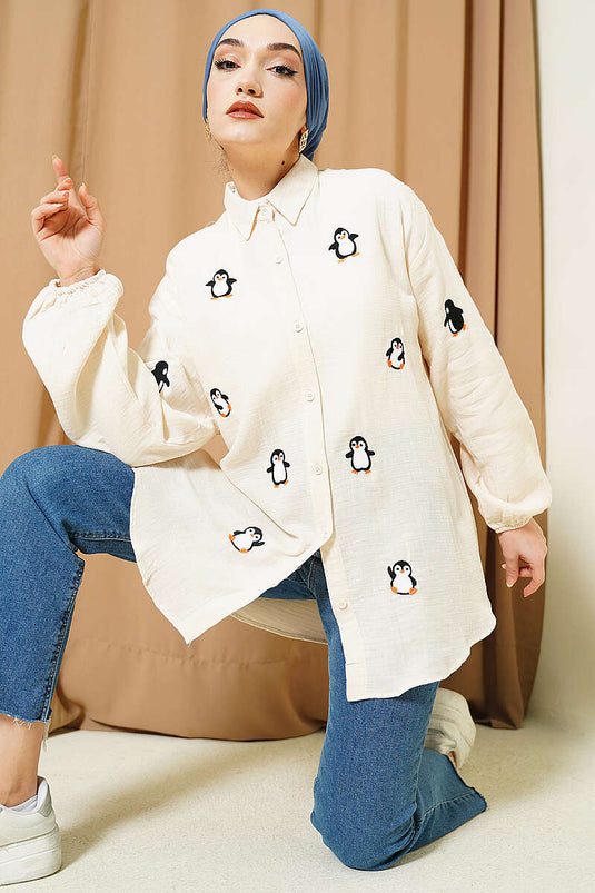 Chemise en mousseline brodée Pingouin beige
