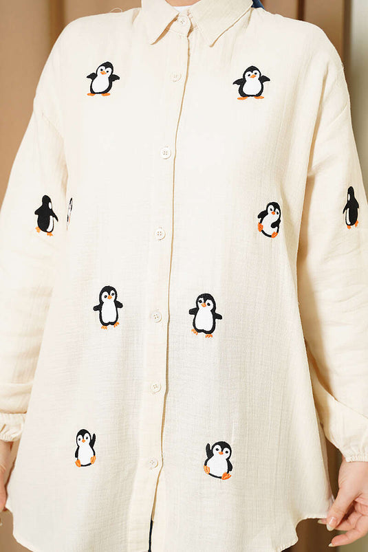 Chemise en mousseline brodée Pingouin beige