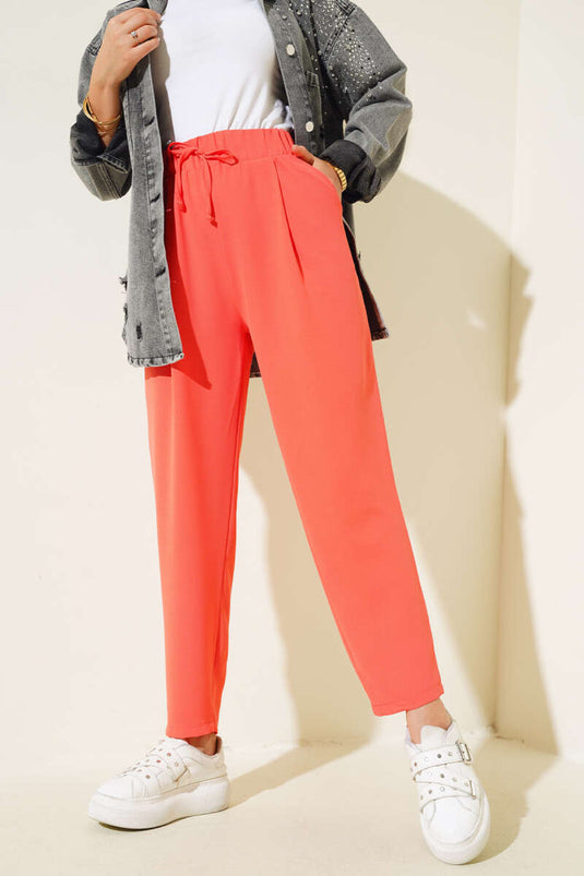 Pantaloni skinny con dettagli Dart Salmone