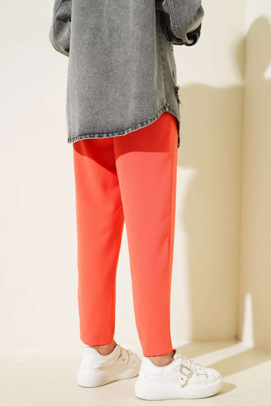 Detailed Slim Fit Trousers Salmon