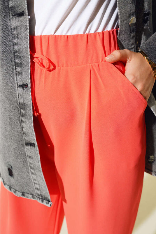 Detailed Slim Fit Trousers Salmon