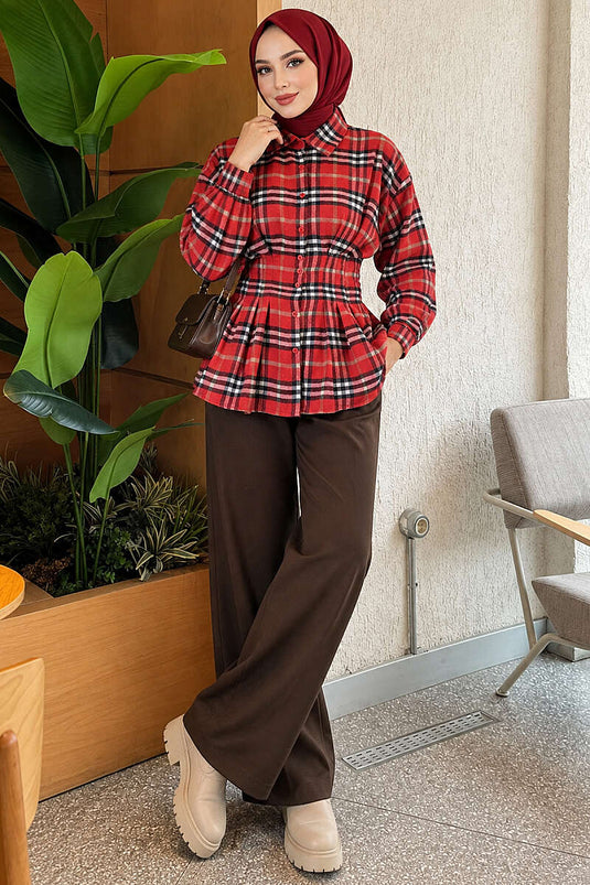Camicia A Quadri Rossa Con Dettaglio A Nodo