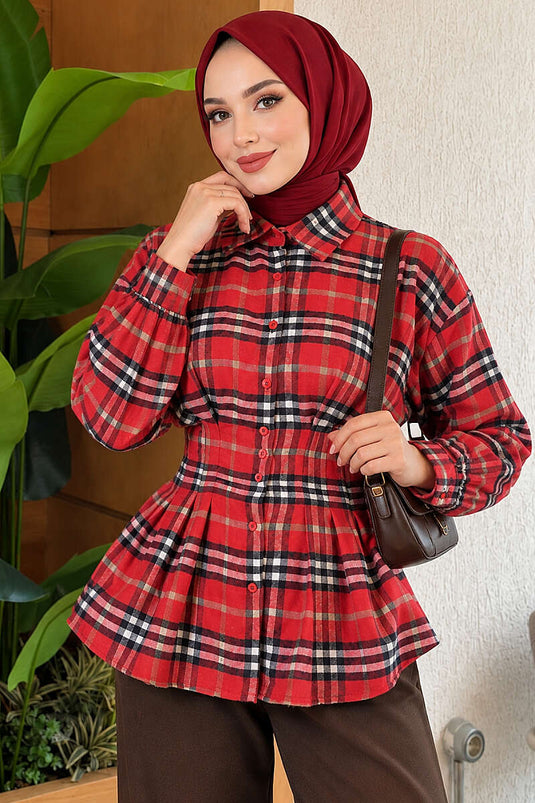 Camicia A Quadri Rossa Con Dettaglio A Nodo