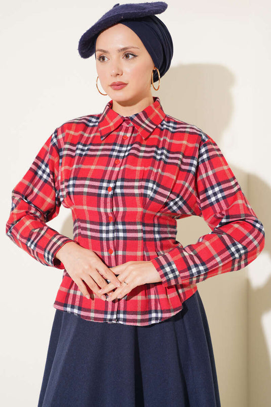 Camicia A Quadri Rossa Con Dettaglio A Nodo