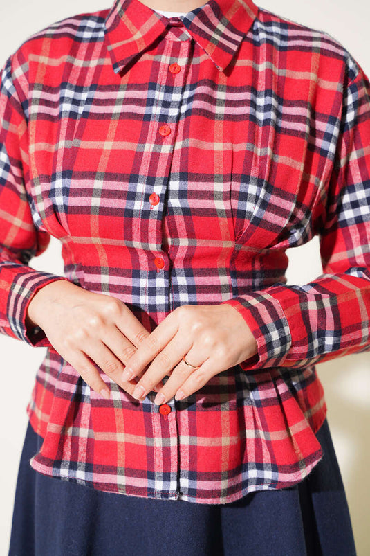 Camicia A Quadri Rossa Con Dettaglio A Nodo