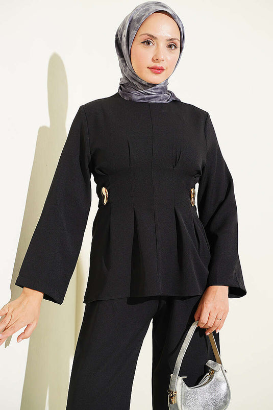 Ensemble Double Élégant À Boucle En Or Noir