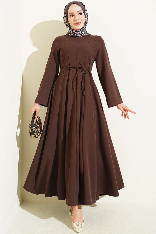 Robe Marron À Cordons Et Détail À Nouer