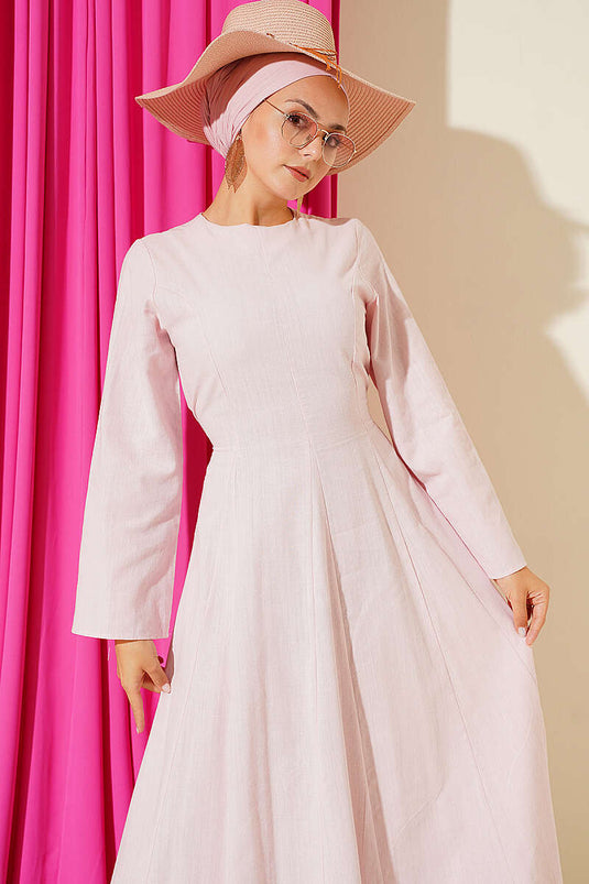 Detailed Linen Dress In Powder Pink