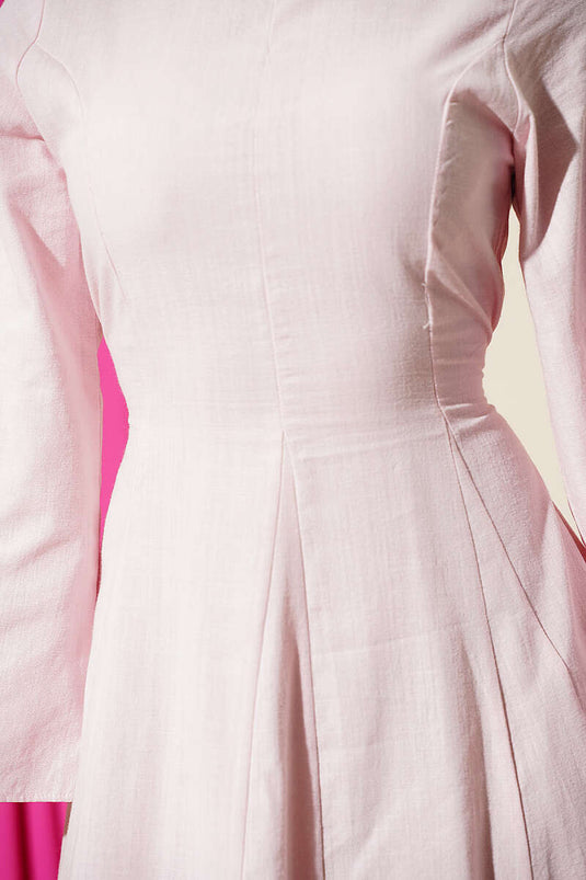 Detailed Linen Dress In Powder Pink