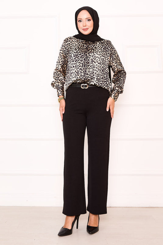 بنطلون بالازو بتفاصيل دارت باللون الأسود