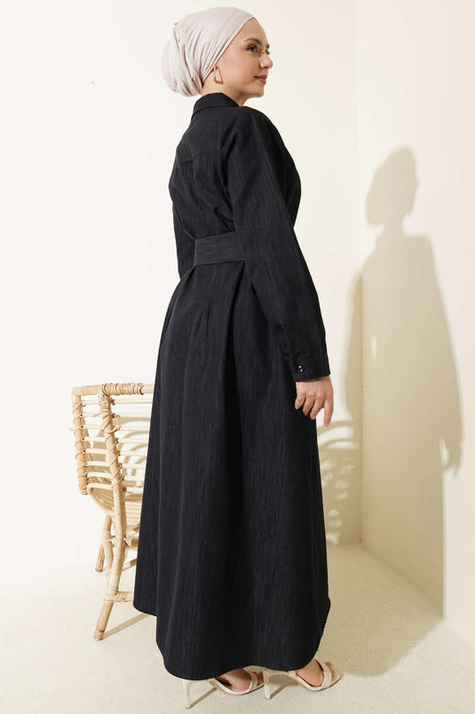 Pensli Ganzknöpfiges Gabardine-Kleid Marineblau