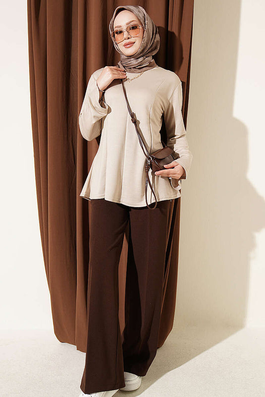Beige Fransen Cross-String Bindetunika