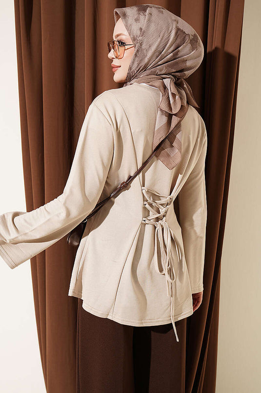 Beige Fransen Cross-String Bindetunika