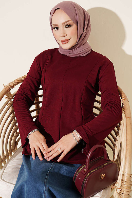 Burgundy Fringed Cross-String Tie Tunic