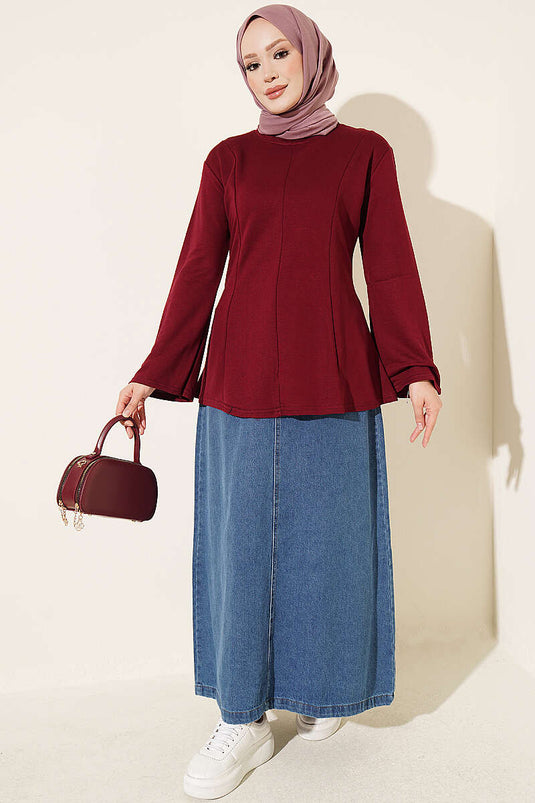 Burgundy Fringed Cross-String Tie Tunic