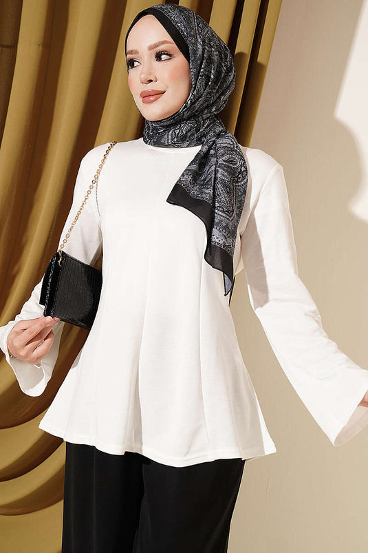 Fringed Cross-String Tie Tunic Ecru