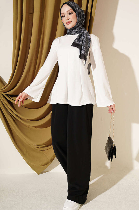 Fringed Cross-String Tie Tunic Ecru