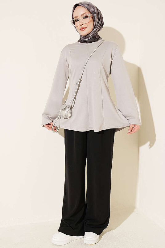 Fringed Cross-String Tie Tunic Grey