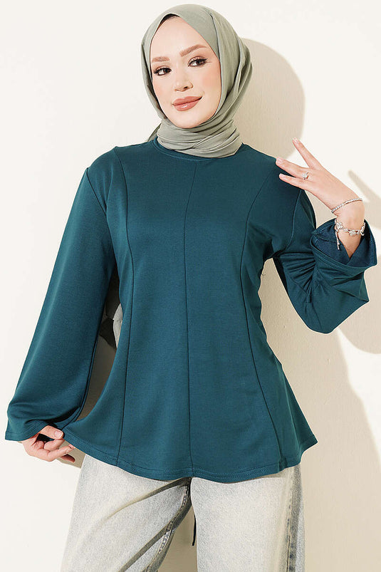 Fringed Cross-String Tie Tunic Petrol Green