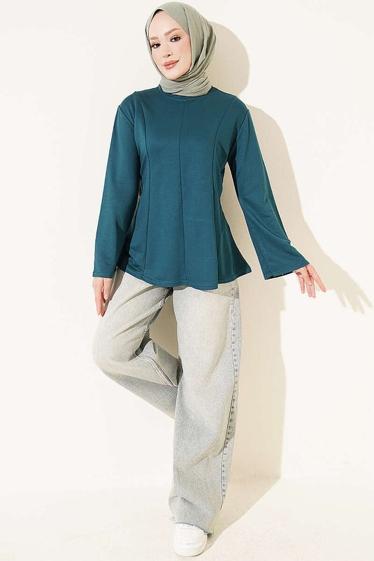 Fringed Cross-String Tie Tunic Petrol Green