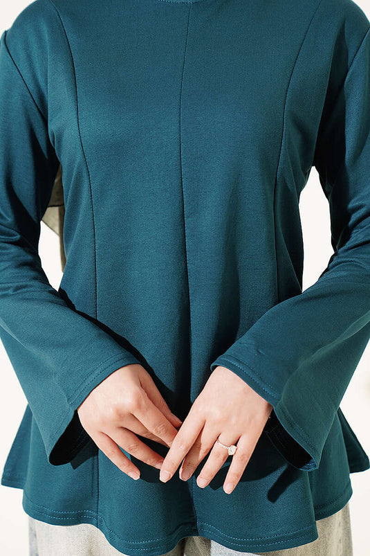 Fringed Cross-String Tie Tunic Petrol Green