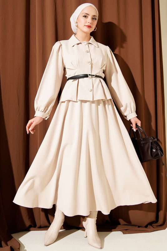 Ensemble deux pièces avec jupe à ceinture Pensli beige