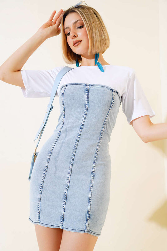 Robe Denim en Coton Peigné Bleu Glace