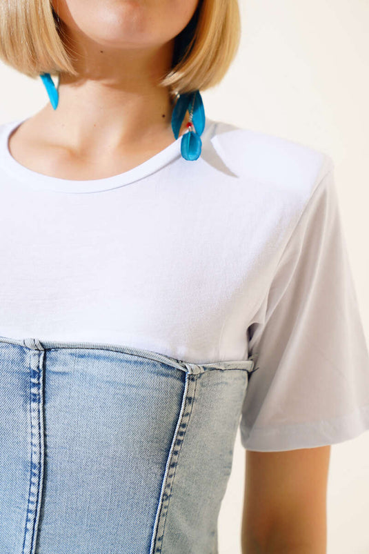 Robe Denim en Coton Peigné Bleu Glace