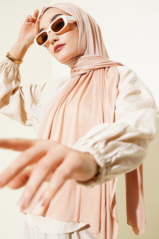 Châle en coton peigné couleur pêche