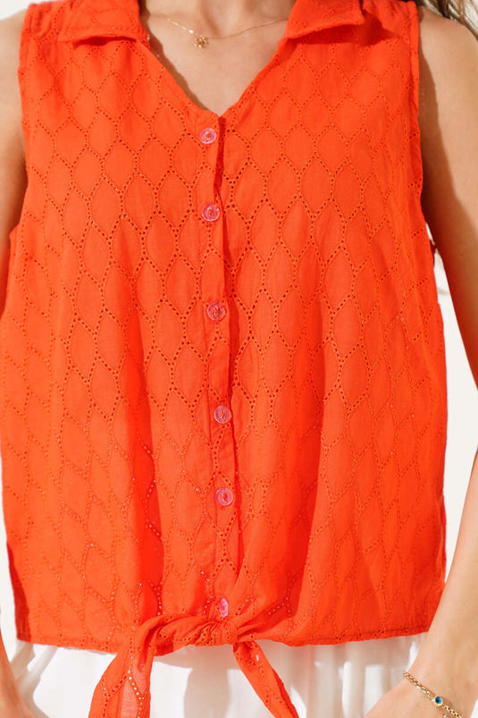 Chemise sans manches orange à motif nid d'abeille