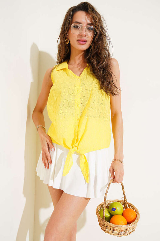 Chemise sans manches jaune à motif nid d'abeille