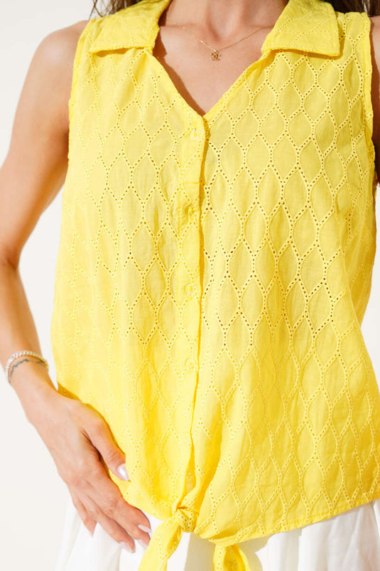 Chemise sans manches jaune à motif nid d'abeille