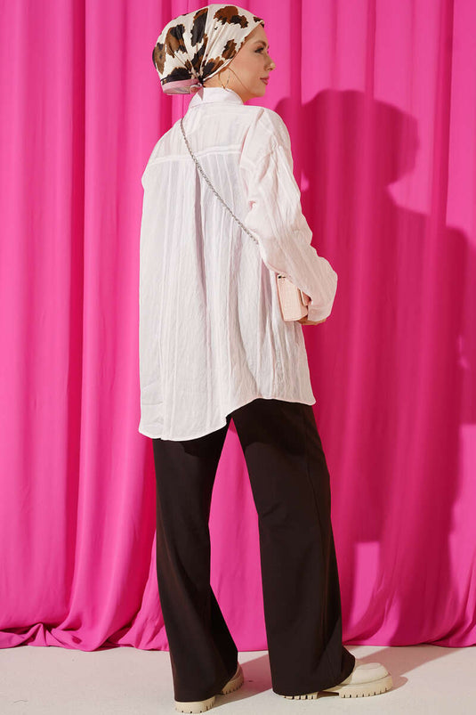 Petek Şeritli Oversize Gömlek Pembe