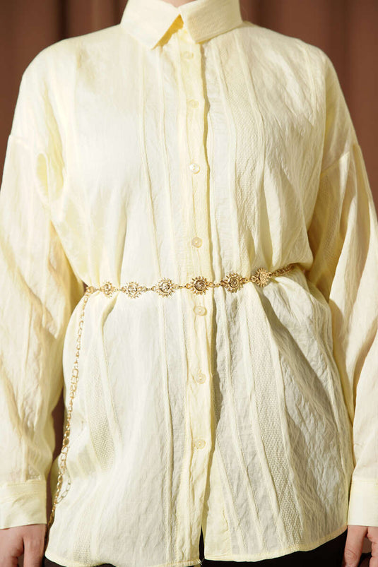 Petek Şeritli Oversize Gömlek Sarı