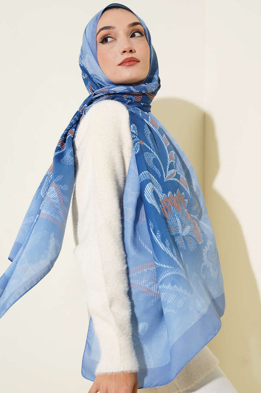 Écharpe bleue à motif cachemire pixelisé