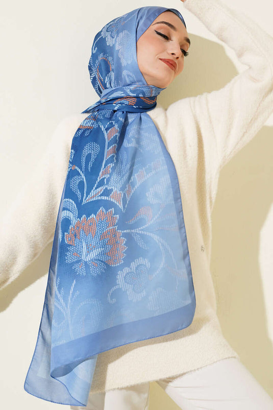 Écharpe bleue à motif cachemire pixelisé