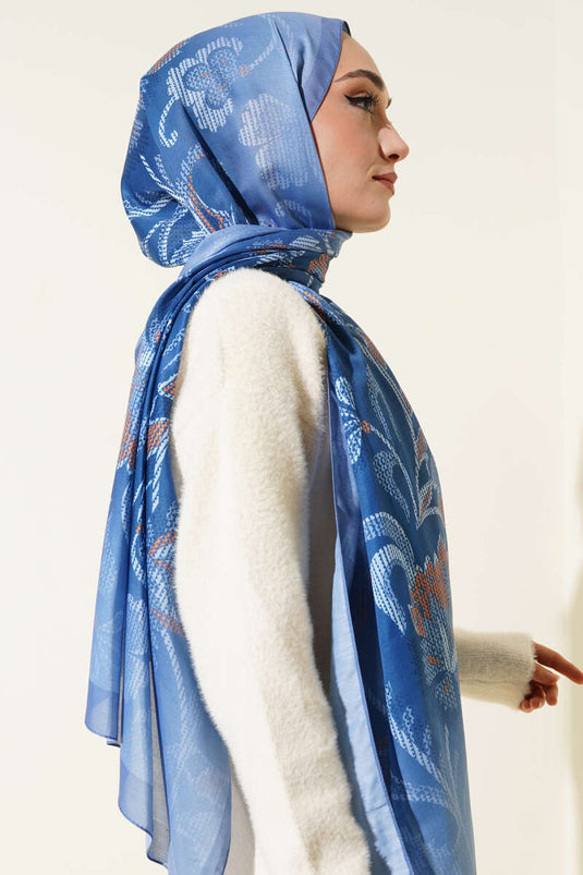 Écharpe bleue à motif cachemire pixelisé