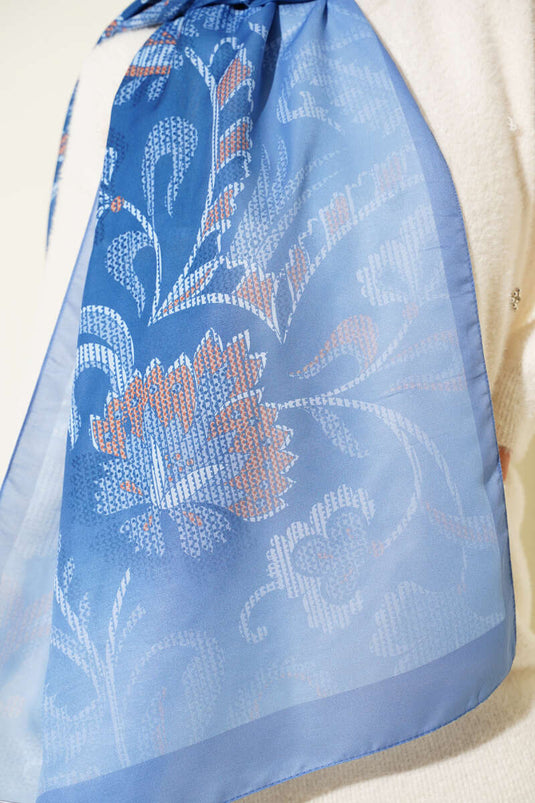 Écharpe bleue à motif cachemire pixelisé