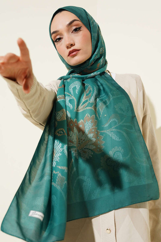 Châle à motif cachemire pixelisé émeraude