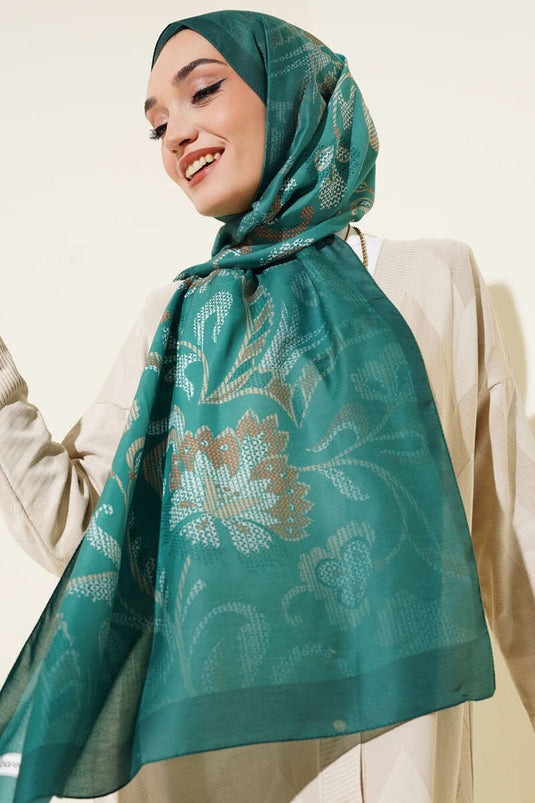 Châle à motif cachemire pixelisé émeraude