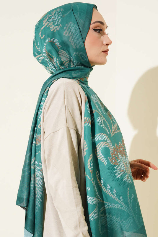 Châle à motif cachemire pixelisé émeraude