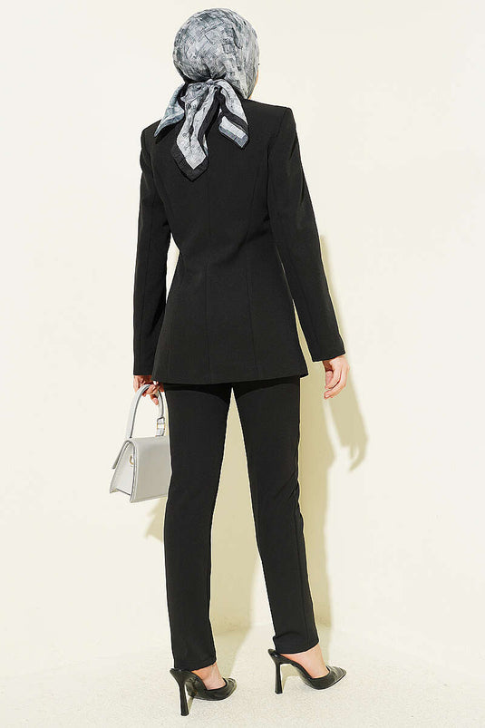Two-Piece Set with Pile Detail Blazer Jacket Black
