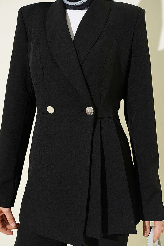 Ensemble deux pièces avec blazer à détails plissés noir