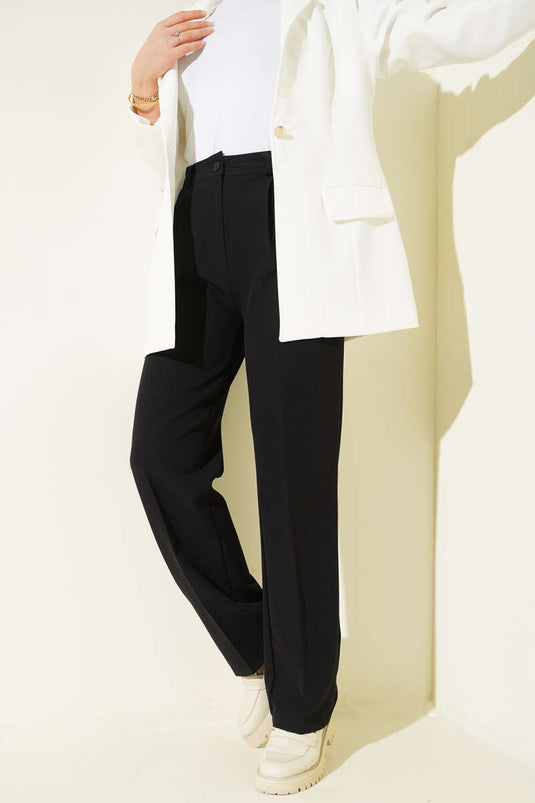 Pantalon large à jambes larges avec détails en fourrure noir